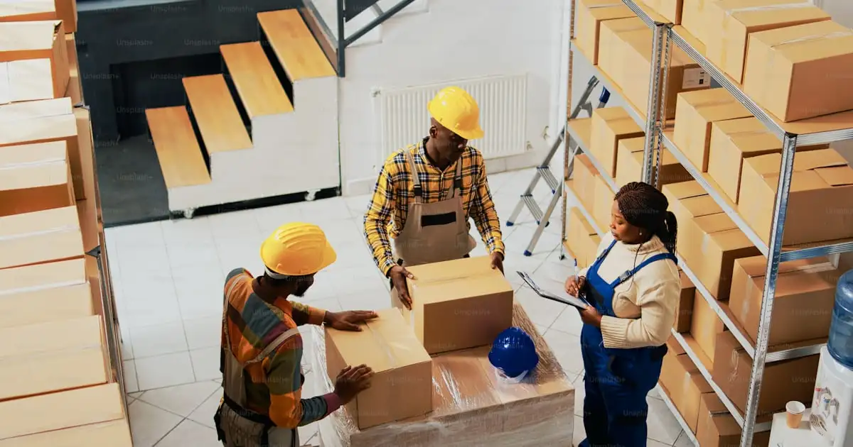 Warehouse with pallets of boxes ready for shipment